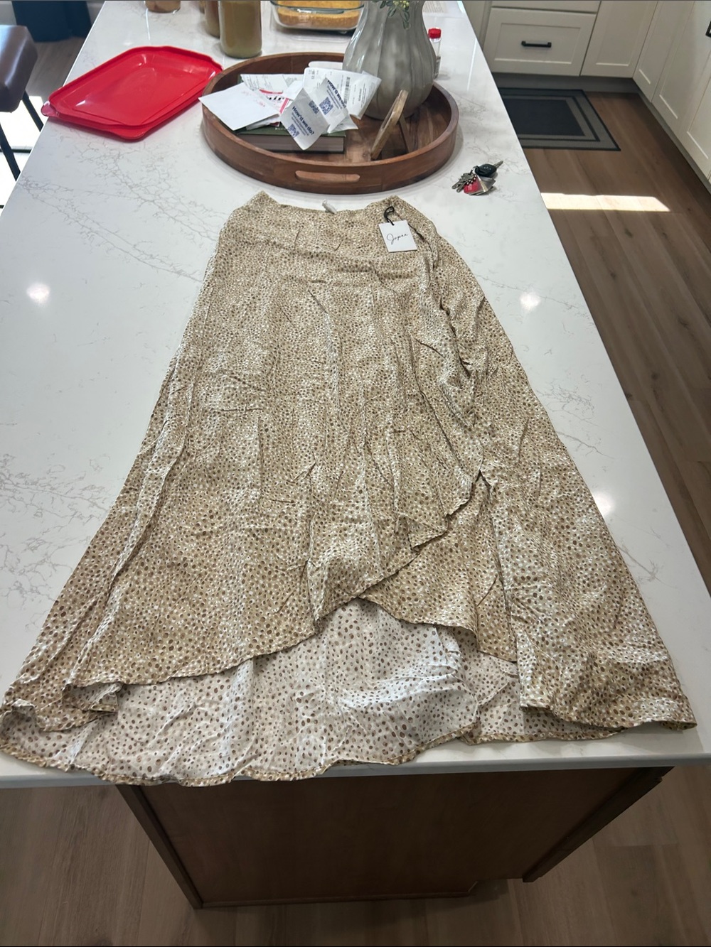 Japna Beige & White Printed High-Low Maxi Skirt NWT
